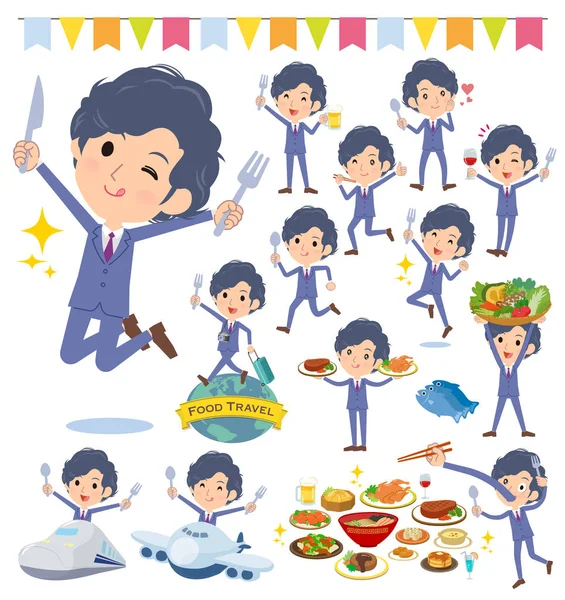 İşadamı gıda olayları kümesi. Bir çatal ve kaşıkla ve eğlenceli yaşıyorsanız eylem vardır. Böylece düzenlemek kolaydır vektör sanat değil.