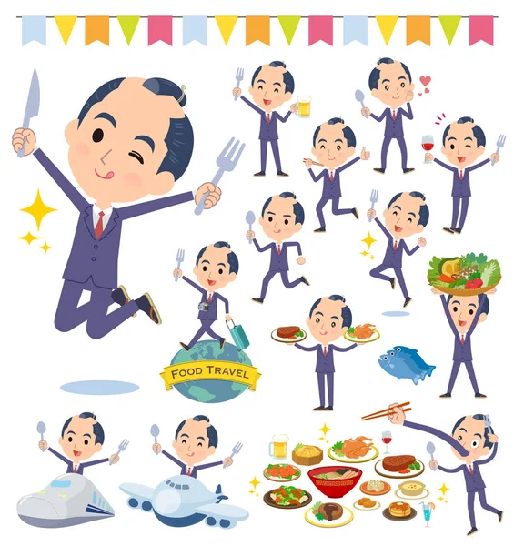 İşadamı gıda olayları kümesi. Bir çatal ve kaşıkla ve eğlenceli yaşıyorsanız eylem vardır. Böylece düzenlemek kolaydır vektör sanat değil.
