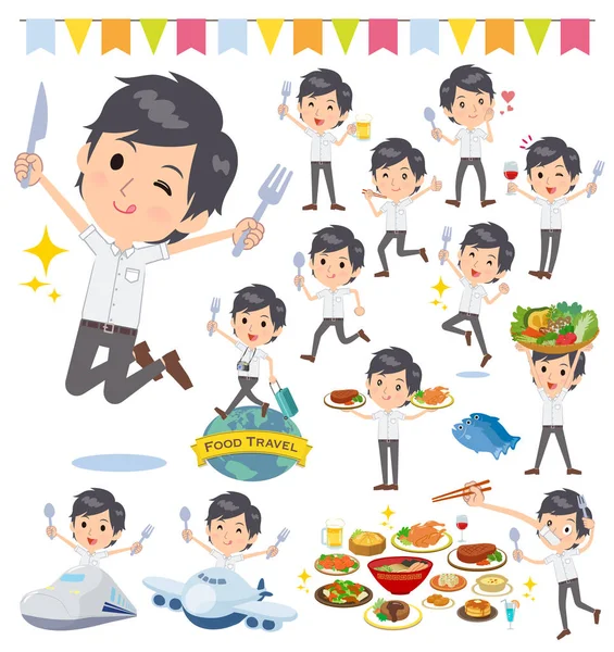 İşadamı gıda olayları kümesi. Bir çatal ve kaşıkla ve eğlenceli yaşıyorsanız eylem vardır. Böylece düzenlemek kolaydır vektör sanat değil.