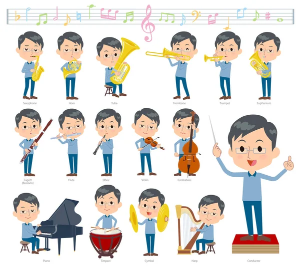Ένα Σύνολο Των Ανδρών Στις Παραστάσεις Κλασικής Μουσικής Υπάρχουν Ενέργειες — Διανυσματικό Αρχείο