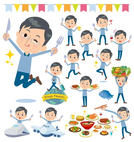 Erkekler yemek olayları kümesi. Bir çatal ve kaşıkla ve eğlenceli yaşıyorsanız eylem vardır. Böylece düzenlemek kolaydır vektör sanat değil.