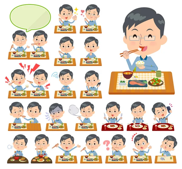 Set Men Meals Japanese Chinese Cuisine Western Style Dishes Vector — Stock Vector