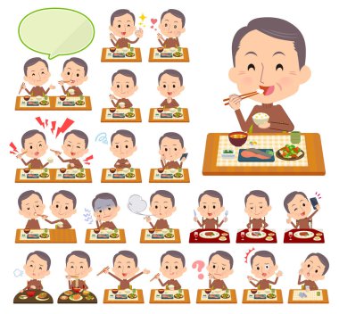 Orta erkekler yemek hakkında bir dizi. Japon ve Çin mutfağı, ve benzeri Batı tarzı yemekleri. Böylece düzenlemek kolaydır vektör sanat değil.