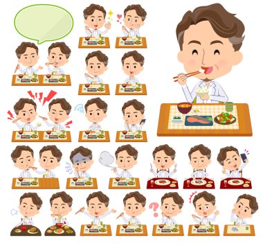 Orta erkekler yemek hakkında bir dizi. Japon ve Çin mutfağı, ve benzeri Batı tarzı yemekleri. Böylece düzenlemek kolaydır vektör sanat değil.