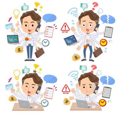 Ofiste çoklu görevler gerçekleştiren orta erkekler kümesi. Sorunsuz yapmam gerekenler ve bu panik içinde bir desen vardır. Böylece düzenlemek kolaydır vektör sanat değil.