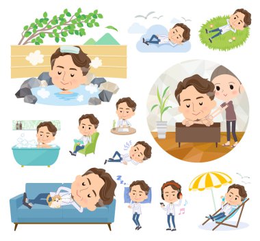 Rahatlatıcı hakkında orta erkekler kümesi. Tatil ve stres kabartma gibi eylemler vardır. Böylece düzenlemek kolaydır vektör sanat değil.