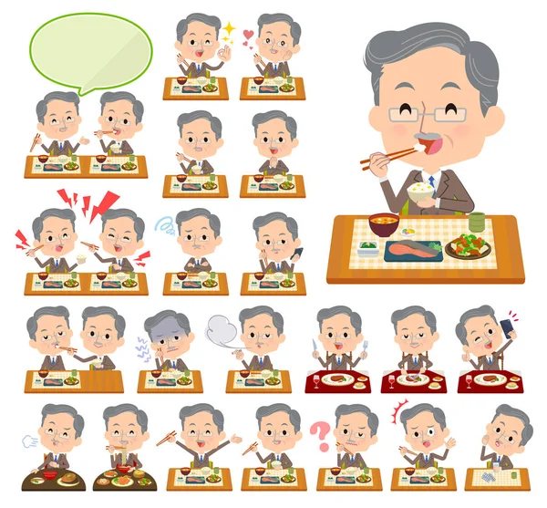 Orta Erkekler Yemek Hakkında Bir Dizi Japon Çin Mutfağı Benzeri — Stok Vektör