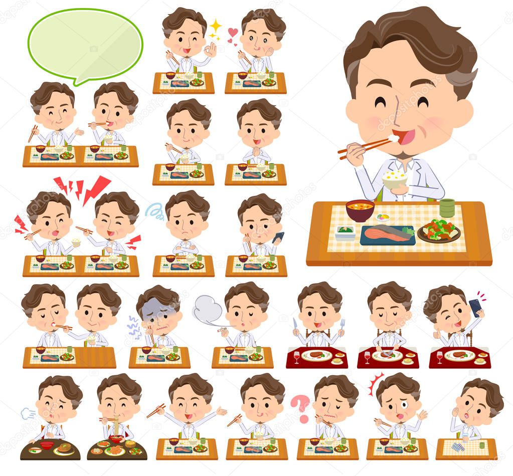 A set of middle men about meals.Japanese and Chinese cuisine, Western style dishes and so on.It's vector art so it's easy to edit.
