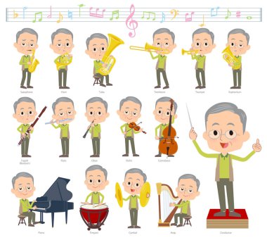 Yaşlı adamlar klasik müzik performansları üzerinde kümesi. Eylem çeşitli aletleri yaylı aletler ve rüzgar aletleri gibi oynamak için vardır. Böylece düzenlemek kolaydır vektör sanat değil.