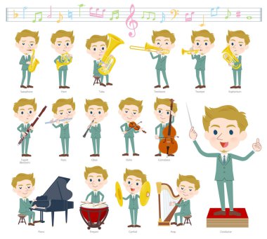 Birtakım adamlar klasik müzik performansları üzerinde. Eylem çeşitli aletleri yaylı aletler ve rüzgar aletleri gibi oynamak için vardır. Böylece düzenlemek kolaydır vektör sanat değil.