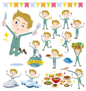 Erkekler yemek olayları kümesi. Bir çatal ve kaşıkla ve eğlenceli yaşıyorsanız eylem vardır. Böylece düzenlemek kolaydır vektör sanat değil.