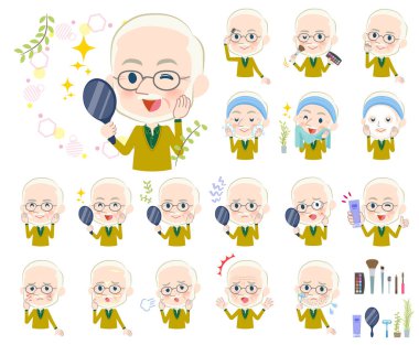 Yaşlı adamlar güzellik kümesi. Cilt Bakımı ve makyaj gibi çeşitli eylemler vardır. Böylece düzenlemek kolaydır vektör sanat değil.