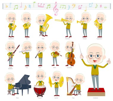 Yaşlı adamlar klasik müzik performansları üzerinde kümesi. Eylem çeşitli aletleri yaylı aletler ve rüzgar aletleri gibi oynamak için vardır. Böylece düzenlemek kolaydır vektör sanat değil.