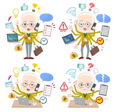 Yaşlı adamlar ofiste çoklu görevler gerçekleştiren kümesi. Sorunsuz yapmam gerekenler ve bu panik içinde bir desen vardır. Böylece düzenlemek kolaydır vektör sanat değil.