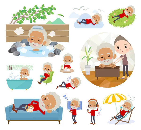 Set Old Men Relaxing Actions Vacation Stress Relief Vector Art — стоковый вектор