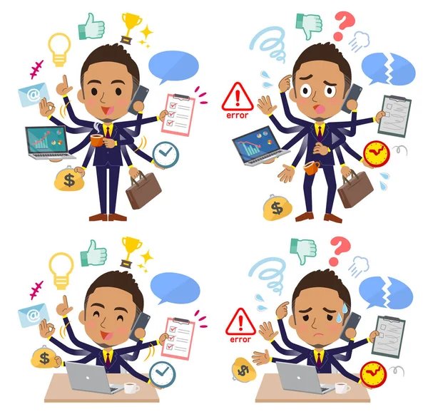 Set Men Who Perform Multitasking Office Things Smoothly Pattern Panic — Stock Vector