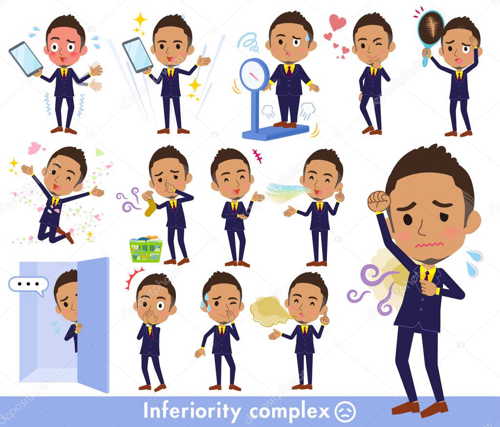 A set of men on inferiority complex.There are actions suffering from smell and appearance.It's vector art so it's easy to edit.