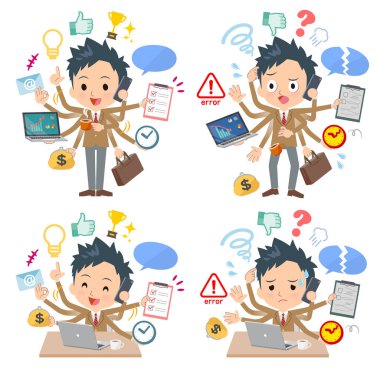 Bir dizi ofiste çoklu görevler gerçekleştiren okullu çocuk. Sorunsuz yapmam gerekenler ve bu panik içinde bir desen vardır. Böylece düzenlemek kolaydır vektör sanat değil.