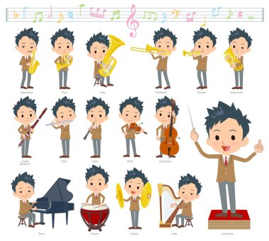 Bir dizi klasik müzik performansları okul çocuğu. Eylem çeşitli aletleri yaylı aletler ve rüzgar aletleri gibi oynamak için vardır. Böylece düzenlemek kolaydır vektör sanat değil.