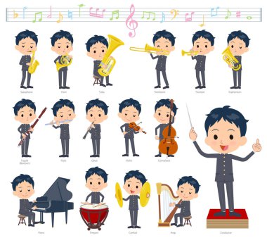 Bir dizi klasik müzik performansları okul çocuğu. Eylem çeşitli aletleri yaylı aletler ve rüzgar aletleri gibi oynamak için vardır. Böylece düzenlemek kolaydır vektör sanat değil.