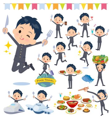 Okullu çocuk gıda olayları kümesi. Bir çatal ve kaşıkla ve eğlenceli yaşıyorsanız eylem vardır. Böylece düzenlemek kolaydır vektör sanat değil.