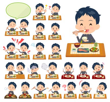 Okul çocuk yemek hakkında bir dizi. Japon ve Çin mutfağı, ve benzeri Batı tarzı yemekleri. Böylece düzenlemek kolaydır vektör sanat değil.