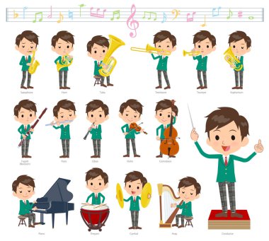 Bir dizi klasik müzik performansları okul çocuğu. Eylem çeşitli aletleri yaylı aletler ve rüzgar aletleri gibi oynamak için vardır. Böylece düzenlemek kolaydır vektör sanat değil.