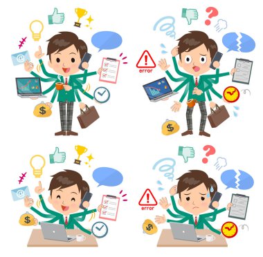 Bir dizi ofiste çoklu görevler gerçekleştiren okullu çocuk. Sorunsuz yapmam gerekenler ve bu panik içinde bir desen vardır. Böylece düzenlemek kolaydır vektör sanat değil.