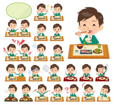 Okul çocuk yemek hakkında bir dizi. Japon ve Çin mutfağı, ve benzeri Batı tarzı yemekleri. Böylece düzenlemek kolaydır vektör sanat değil.