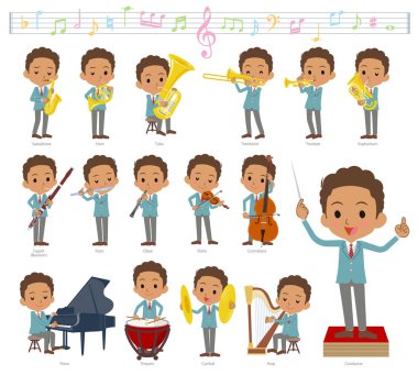 Bir dizi klasik müzik performansları okul çocuğu. Eylem çeşitli aletleri yaylı aletler ve rüzgar aletleri gibi oynamak için vardır. Böylece düzenlemek kolaydır vektör sanat değil.