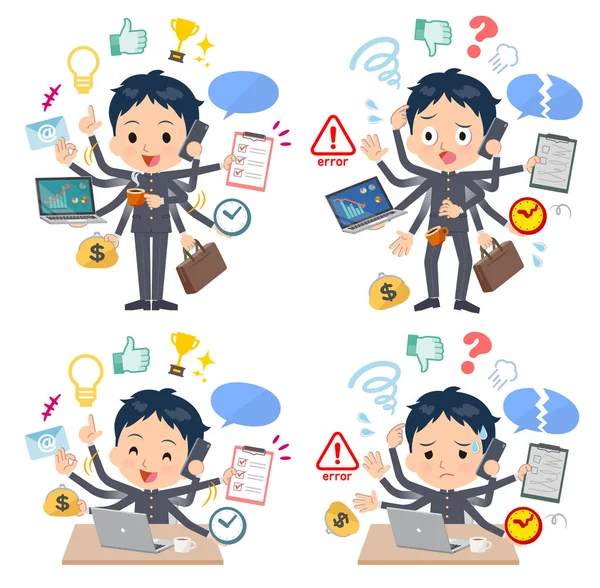 Set School Boy Who Perform Multitasking Office Things Smoothly Pattern — Stock Vector