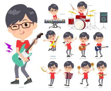Kırmızı T-shirt giymek erkekler rock 'n' roll ve pop müzik grubu. Ayrıca ukulele ve tef gibi çeşitli araçlar vardır. Böylece düzenlemek kolaydır vektör sanat değil.