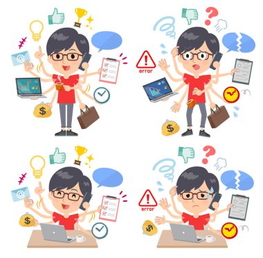 Ofiste çoklu görevler gerçekleştiren kırmızı T-shirt giymek erkekler kümesi. Sorunsuz yapmam gerekenler ve bu panik içinde bir desen vardır. Böylece düzenlemek kolaydır vektör sanat değil.