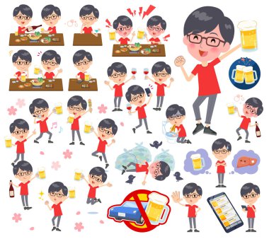 Kırmızı T-shirt giymek erkekler için alkol ile ilgili bir dizi. Bir canlı görünüm ve başarısızlık alkol hakkında ifade eylem vardır. Böylece düzenlemek kolaydır vektör sanat değil.