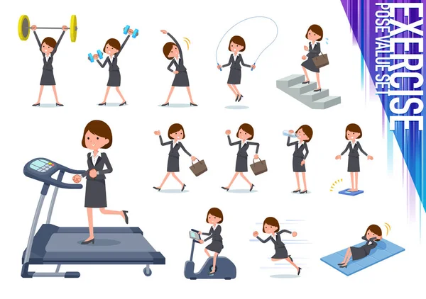 Set Business Women Exercise Sports Various Actions Move Body Healthy — Stock Vector