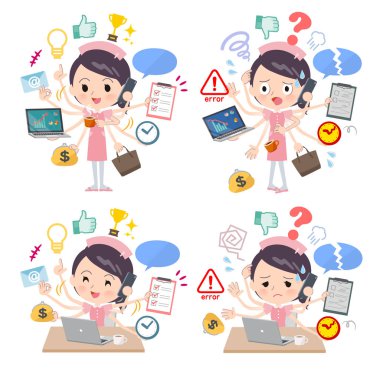 Ofiste çoklu görevler gerçekleştiren hemşire kadın kümesi. Sorunsuz yapmam gerekenler ve bu panik içinde bir desen vardır. Böylece düzenlemek kolaydır vektör sanat değil.