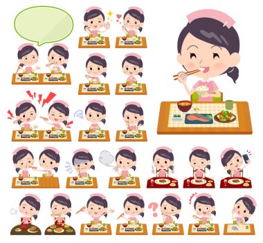 Hemşire kadınlar yemek hakkında bir dizi. Japon ve Çin mutfağı, ve benzeri Batı tarzı yemekleri. Böylece düzenlemek kolaydır vektör sanat değil.