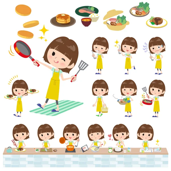 Set Women Cooking Actions Cooking Various Ways Kitchen Vector Art — стоковый вектор