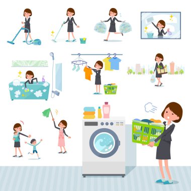 Kadınlar Ev Temizleme ve Çamaşırhane gibi ilgili bir dizi. Çocuk yetiştirme gibi çeşitli eylemler vardır. Böylece düzenlemek kolaydır vektör sanat değil.