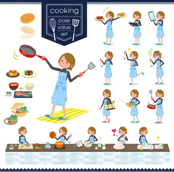Conjunto Mujeres Sobre Cocina Hay Acciones Que Están Cocinando Varias — Archivo Imágenes Vectoriales