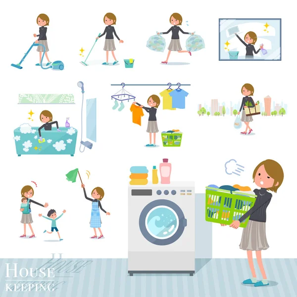 Satu Set Wanita Yang Terkait Dengan Housekeeping Seperti Membersihkan Dan - Stok Vektor