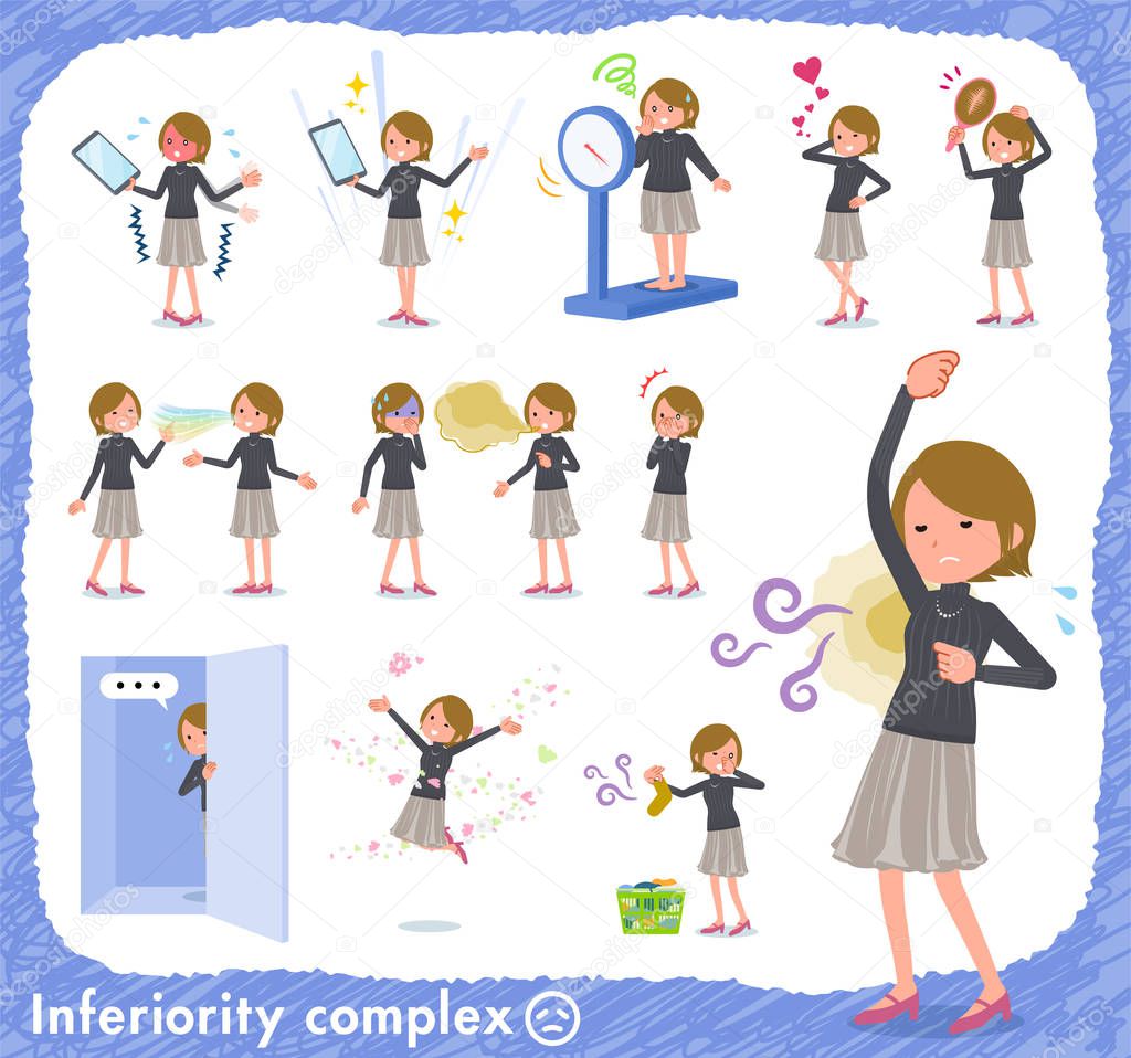 A set of women on inferiority complex.There are actions suffering from smell and appearance.It's vector art so it's easy to edit.
