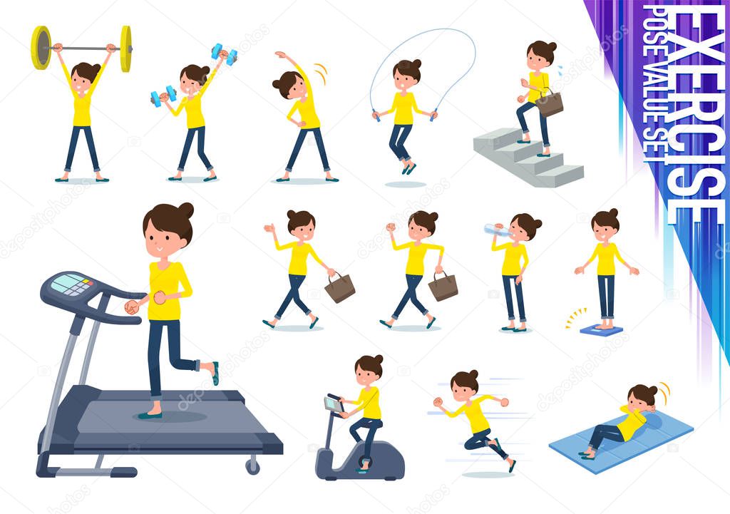 A set of women on exercise and sports.There are various actions to move the body healthy.It's vector art so it's easy to edit.