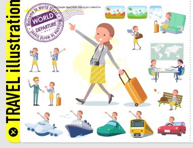 Kadınlar seyahat kümesi. Tekneler ve uçaklar gibi araçlar da vardır. Böylece düzenlemek kolaydır vektör sanat değil.