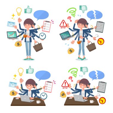 Ofiste çoklu görevler gerçekleştiren kadın kümesi. Sorunsuz yapmam gerekenler ve bu panik içinde bir desen vardır. Böylece düzenlemek kolaydır vektör sanat değil.