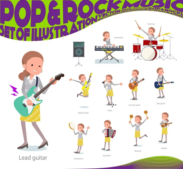 Set Women Playing Rock Roll Pop Music Also Various Instruments — Stock Vector