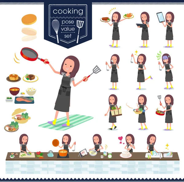 Conjunto Mujeres Sobre Cocina Hay Acciones Que Están Cocinando Varias — Vector de stock