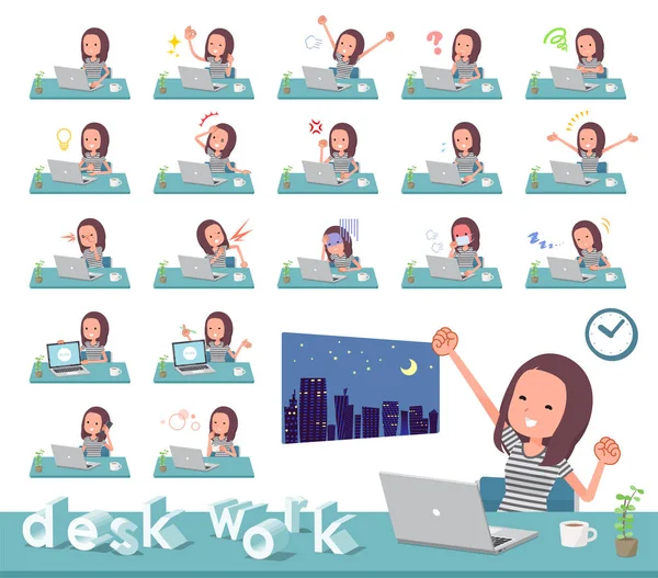 一组妇女在办公桌上工作 有各种动作 如感觉和疲劳 它的矢量艺术 所以它很容易编辑 — 图库矢量图片