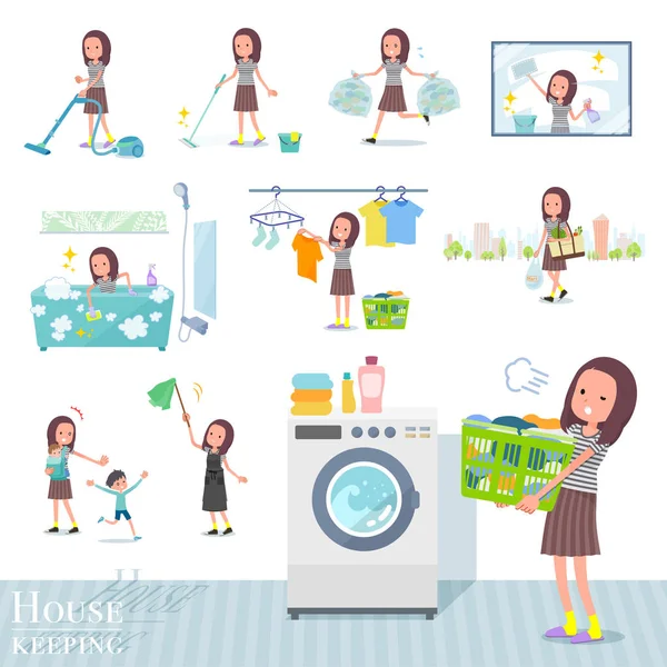 一组与客房清洁和洗衣有关的妇女 有各种各样的行动 例如养育孩子 它的矢量艺术 所以它很容易编辑 — 图库矢量图片