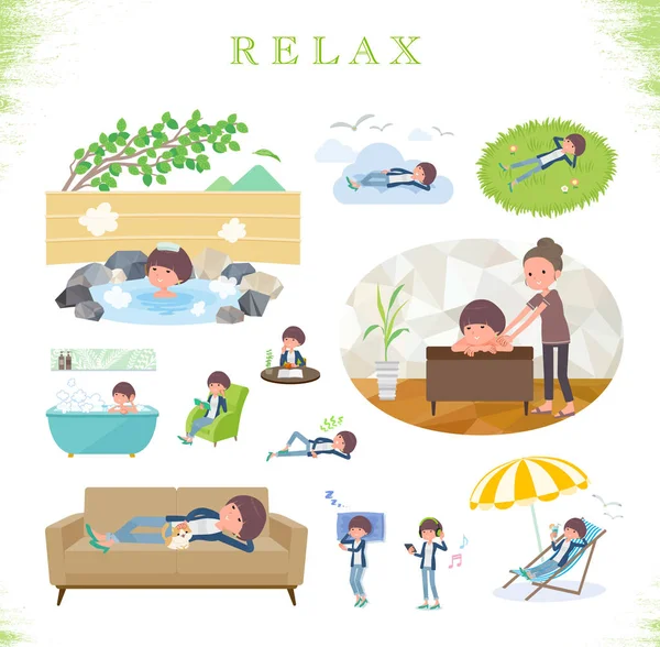 Set Women Relaxing Actions Vacation Stress Relief Vector Art Easy — стоковый вектор